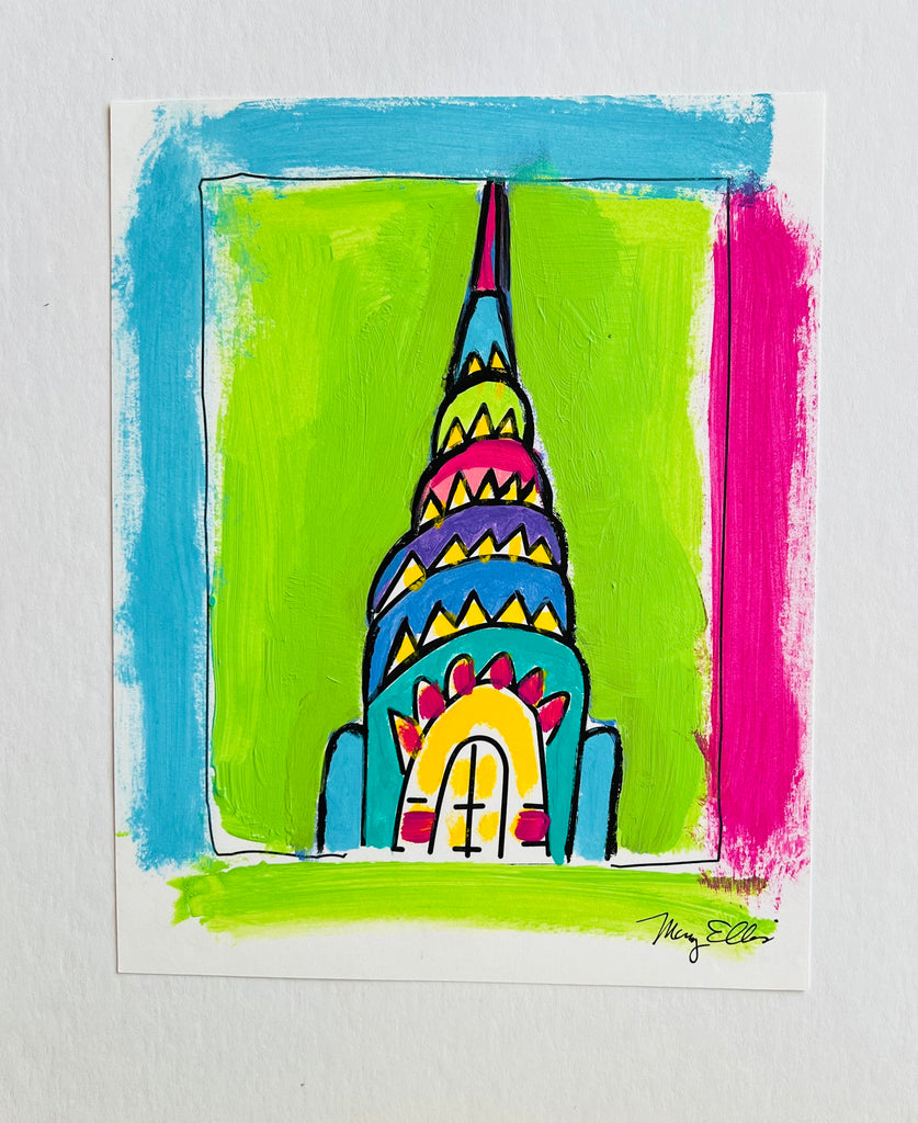 Hand Painted 8 x 10 New York Chrysler Building 1 Abstract Painting by Mary Ellis
