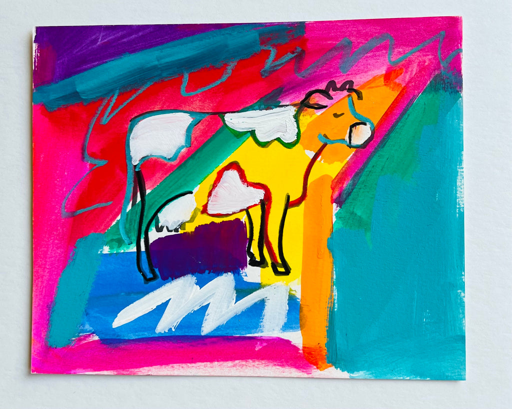 Hand Painted 8 x 10 Cow Abstract Painting by Mary Ellis