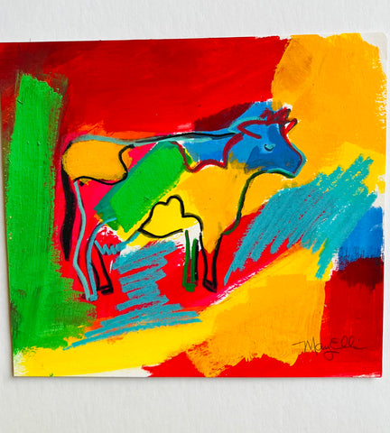 Hand Painted 8 x 10 Cow 2 Abstract Painting by Mary Ellis