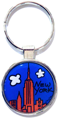 Red Skyline NY Dome Keychain