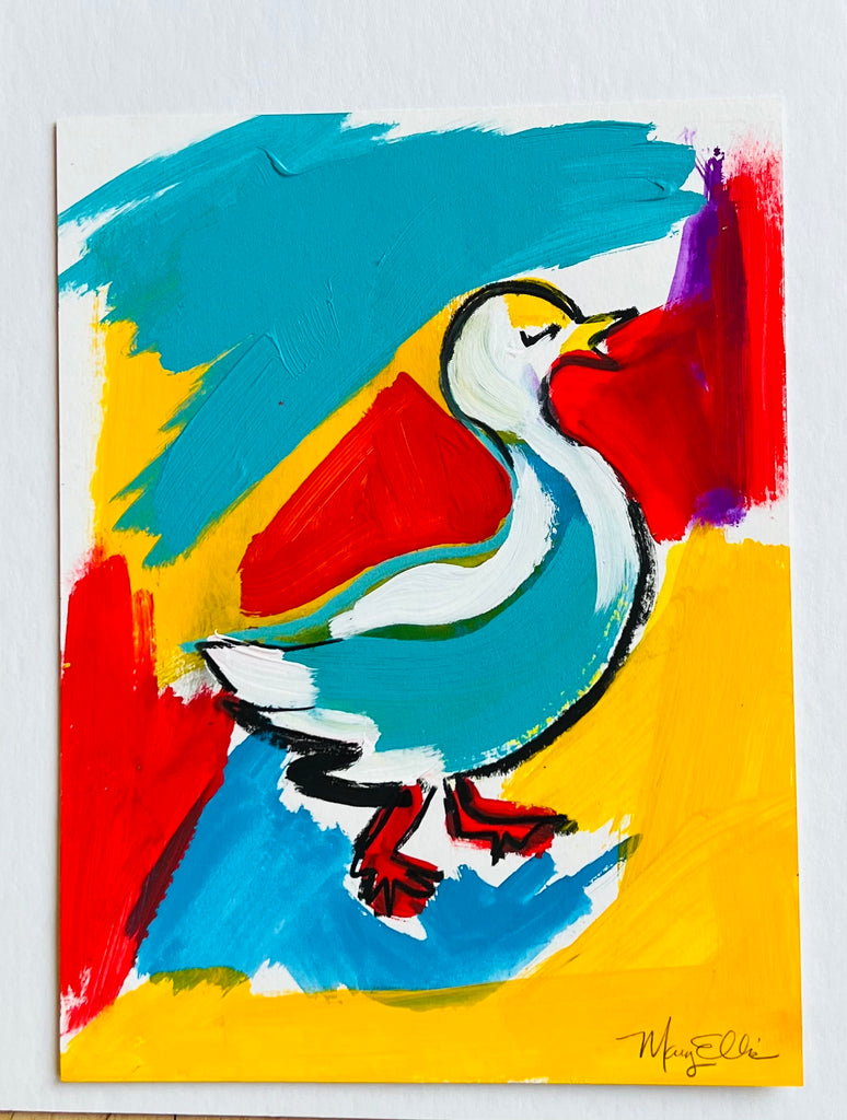 Hand Painted 8 x 10 Duck 2 Abstract Painting by Mary Ellis
