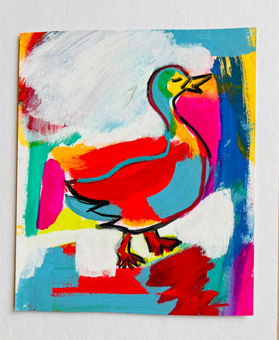 Hand Painted 8 x 10 Duck Abstract Painting by Mary Ellis