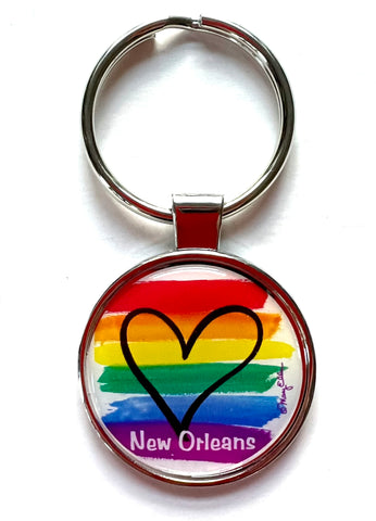 New Orleans Keychain Rainbow Pride Heart