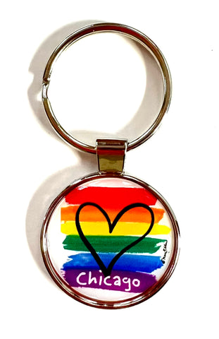 Chicago Rainbow Pride Heart Keychain