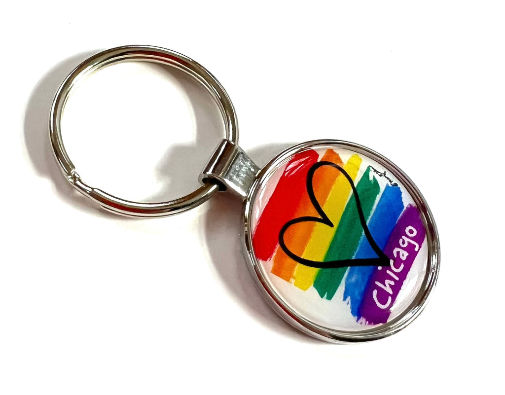 Chicago Rainbow Pride Heart Keychain