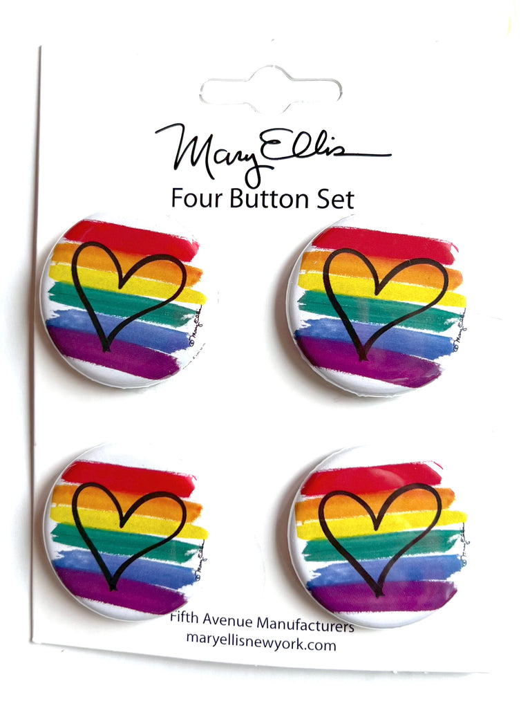 Rainbow Heart Pride Button Set of 4