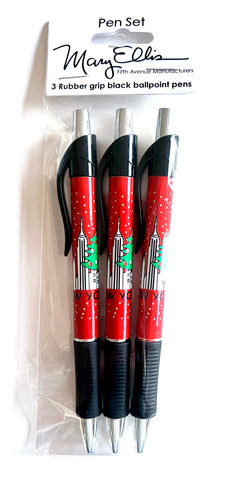 New York Pen Set of 3 NY Grip Pens Christmas Skyline