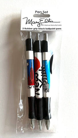 New York Pen Set of 3 NY Grip Pens Assortment 2
