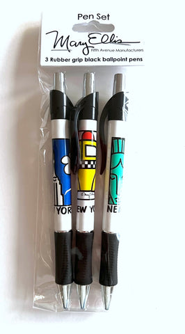 New York Pen Set of 3 NY Grip Pens Assortment 1