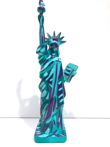 Hand Painted 10" Statue Of Liberty Sculpture Green Purple Liberty