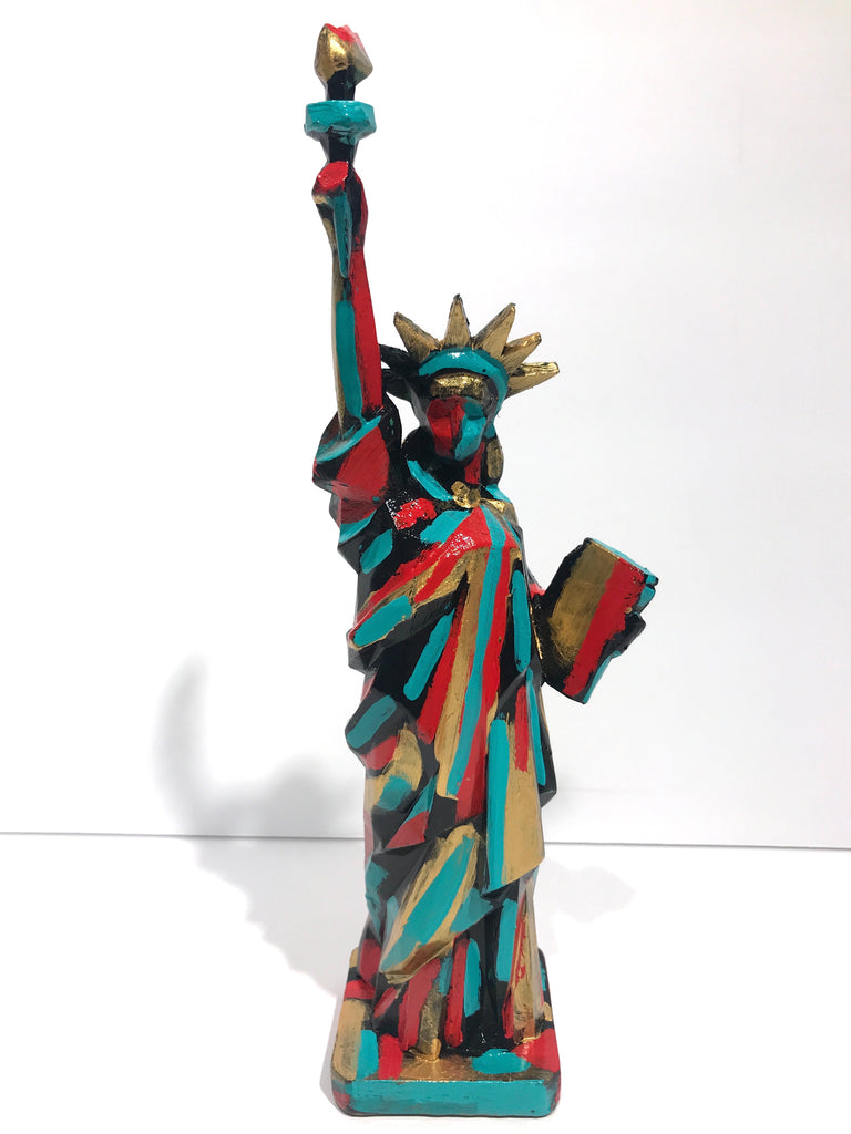 Hand Painted 10" Statue Of Liberty Sculpture Abstract Gold Liberty
