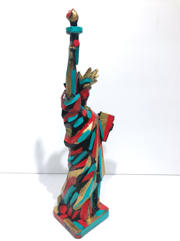 Hand Painted 10" Statue Of Liberty Sculpture Abstract Gold Liberty
