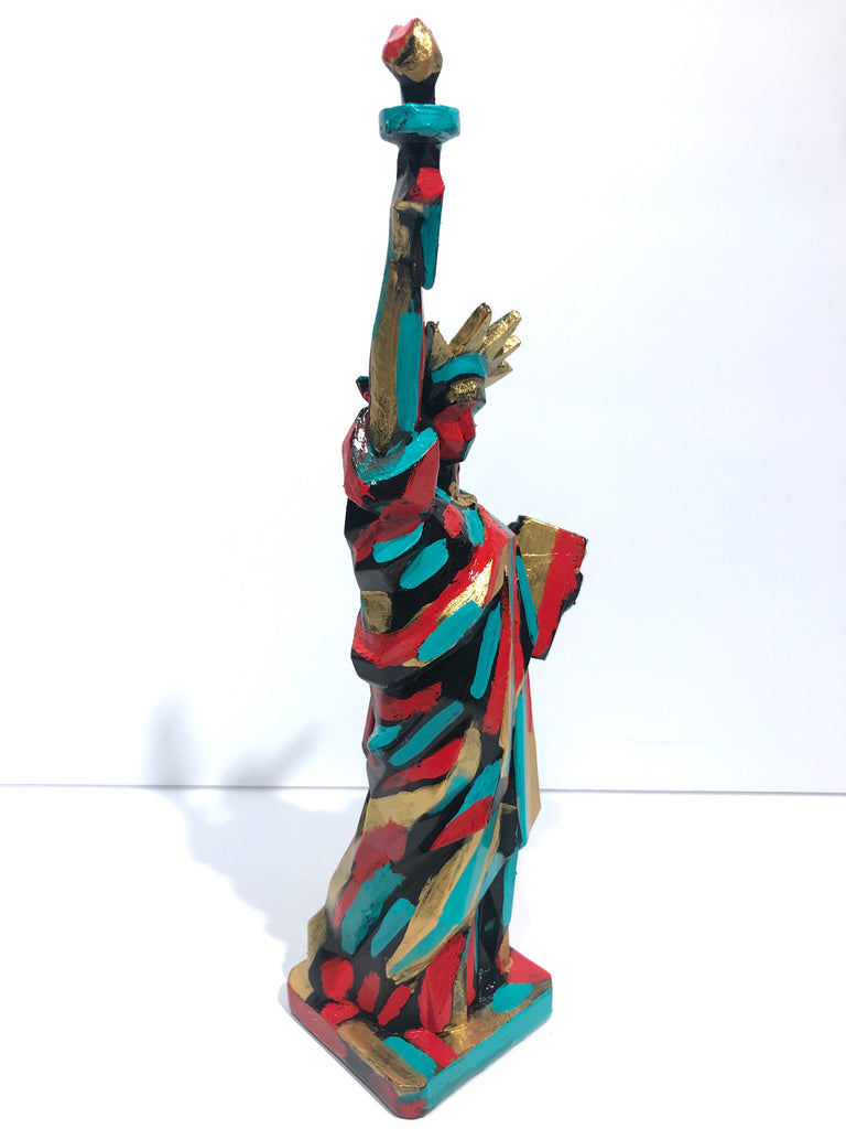 Hand Painted 10" Statue Of Liberty Sculpture Abstract Gold Liberty