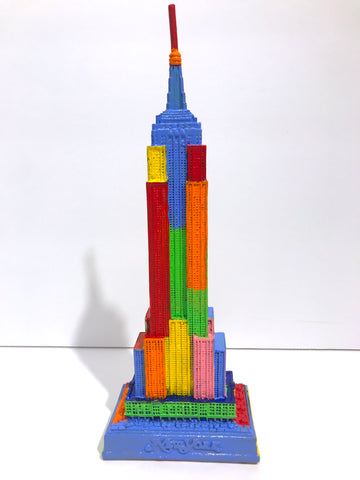 Hand Painted 8" Empire State Building Sculpture Abstract Blocks Painting