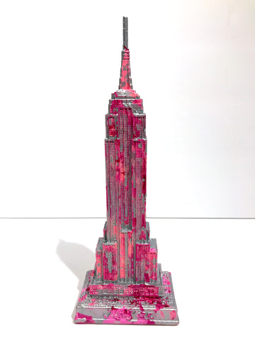 Hand Painted 8" Empire State Building Sculpture Pink Silver