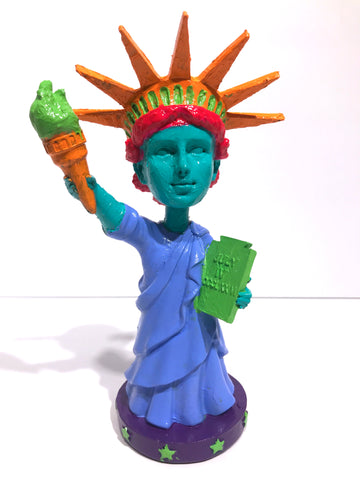 Hand Painted 8" Statue Of Liberty Bobble Head Sculpture Neon Liberty