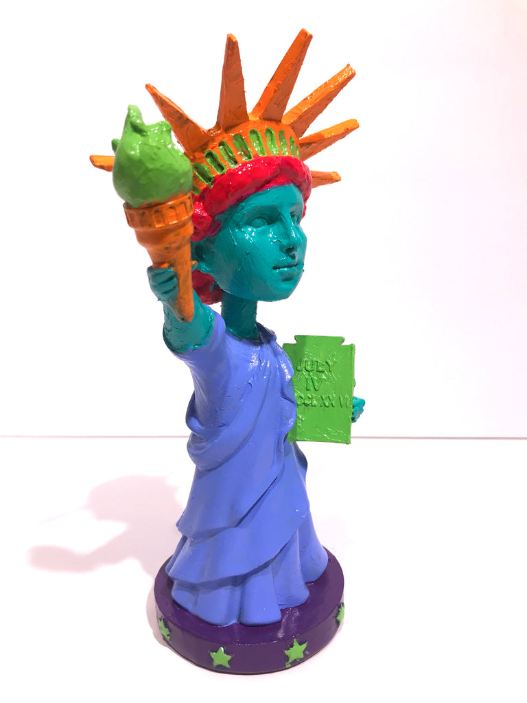 Hand Painted 8" Statue Of Liberty Bobble Head Sculpture Neon Liberty
