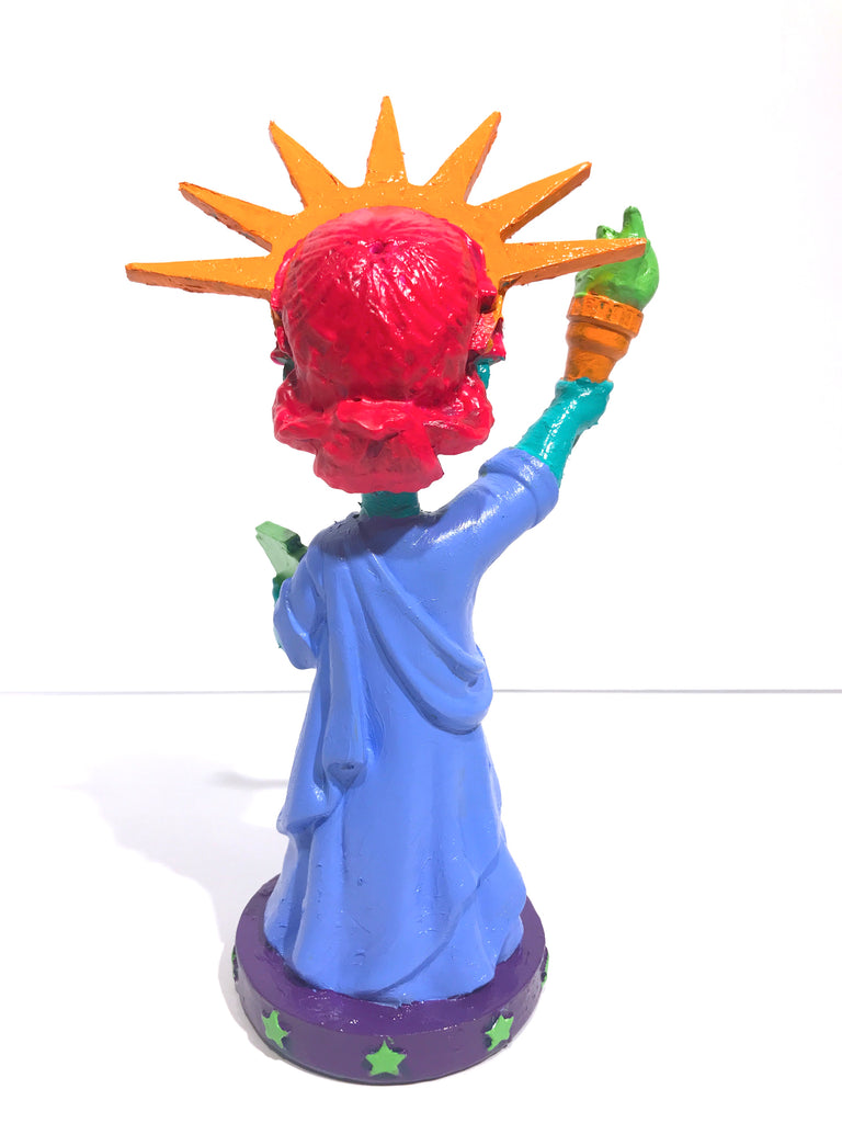 Hand Painted 8" Statue Of Liberty Bobble Head Sculpture Neon Liberty
