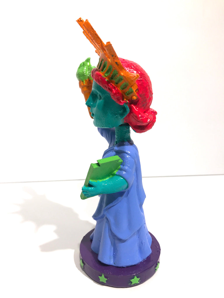 Hand Painted 8" Statue Of Liberty Bobble Head Sculpture Neon Liberty