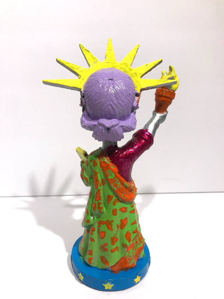 Hand Painted 8" Statue Of Liberty Bobble Head Sculpture Silver Liberty