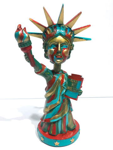 Hand Painted 8" Statue Of Liberty Bobble Head Sculpture Abstract Gold Liberty