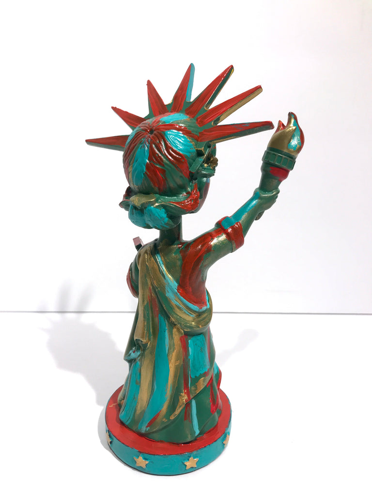 Hand Painted 8" Statue Of Liberty Bobble Head Sculpture Abstract Gold Liberty