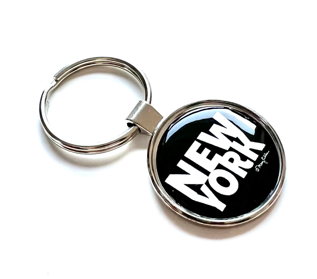 New York Graphic Text Dome Keychain