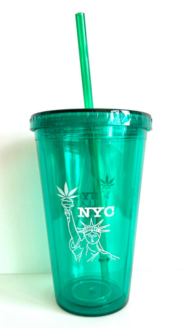New York Acrylic Tumbler 16 Oz Statue Of Liberty Cannabis Marijuana