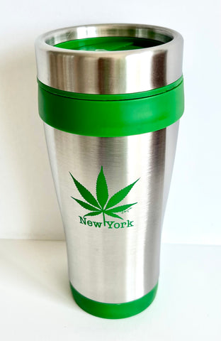 New York Travel Mug 16 Oz Green Stainless Steel NY Cannabis Marijuana