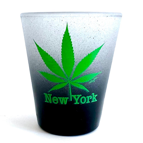 New York Shot Glass Frosted Marijuana Cannabis Leaf