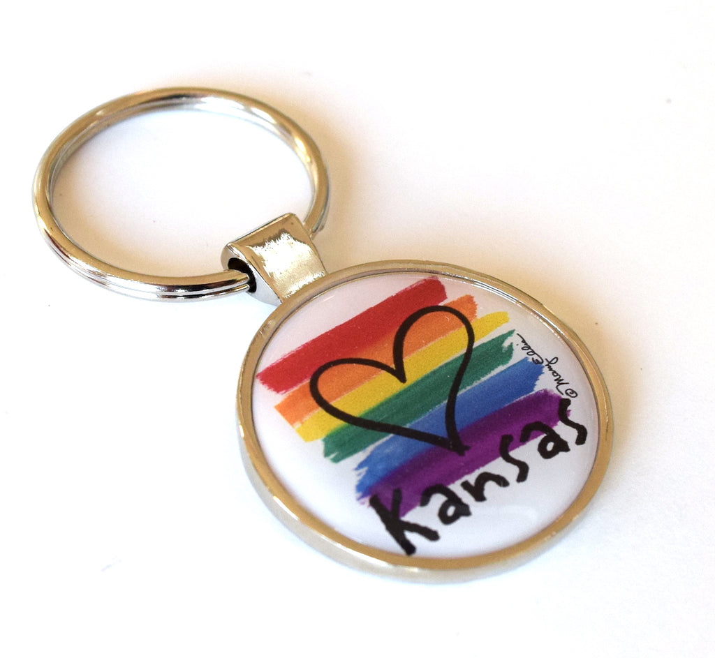 Kansas Keychain Rainbow Pride Flag Heart