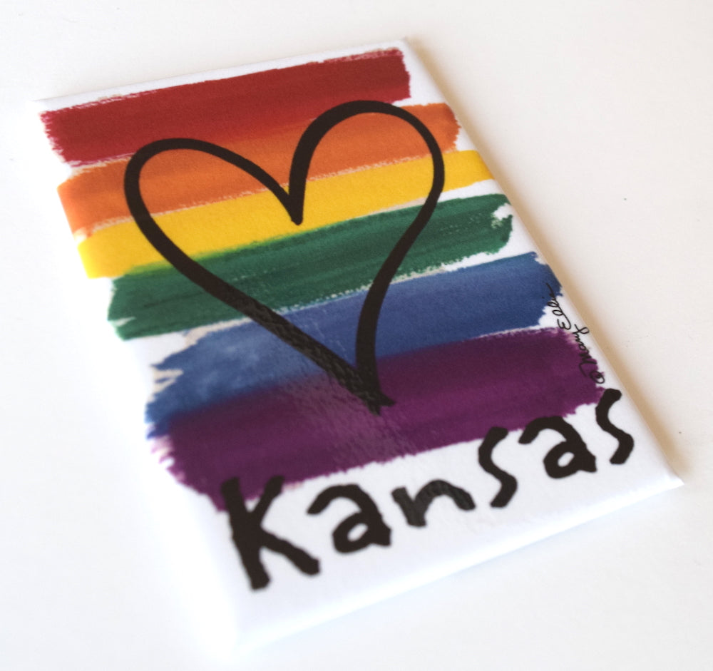 Kansas Magnet Rainbow Pride Flag Heart