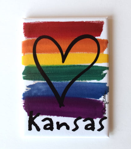 Kansas Magnet Rainbow Pride Flag Heart