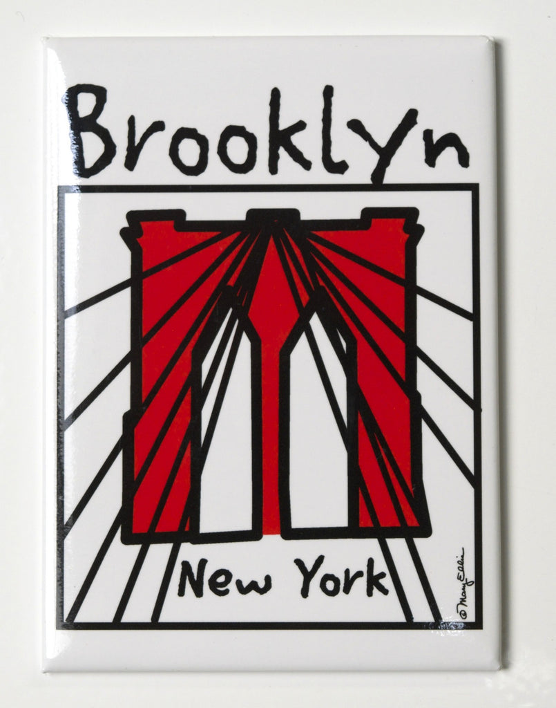 Brooklyn magnet, glossy metal magnet with Brooklyn Bridge artwork by Mary Ellis. 