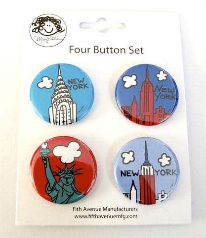 New York Button Set of 4 Landmarks
