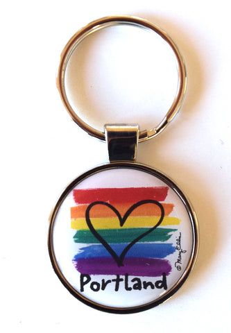 Portland Oregon Keychain Rainbow Pride Flag