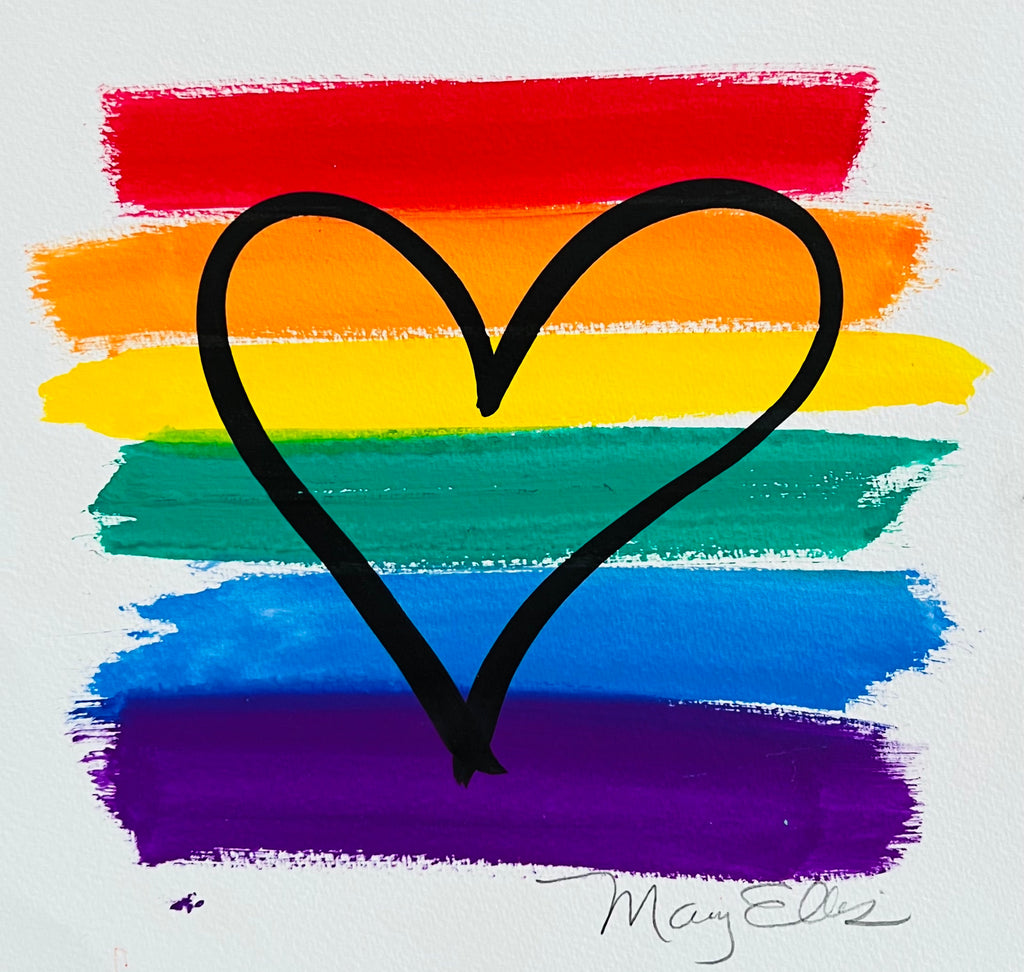 Hand Painted 8 x 10 Rainbow Heart Painting by Mary Ellis
