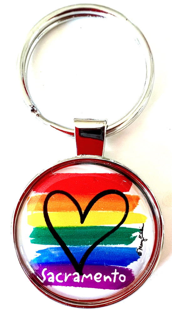 Sacramento Rainbow Pride Heart Keychain