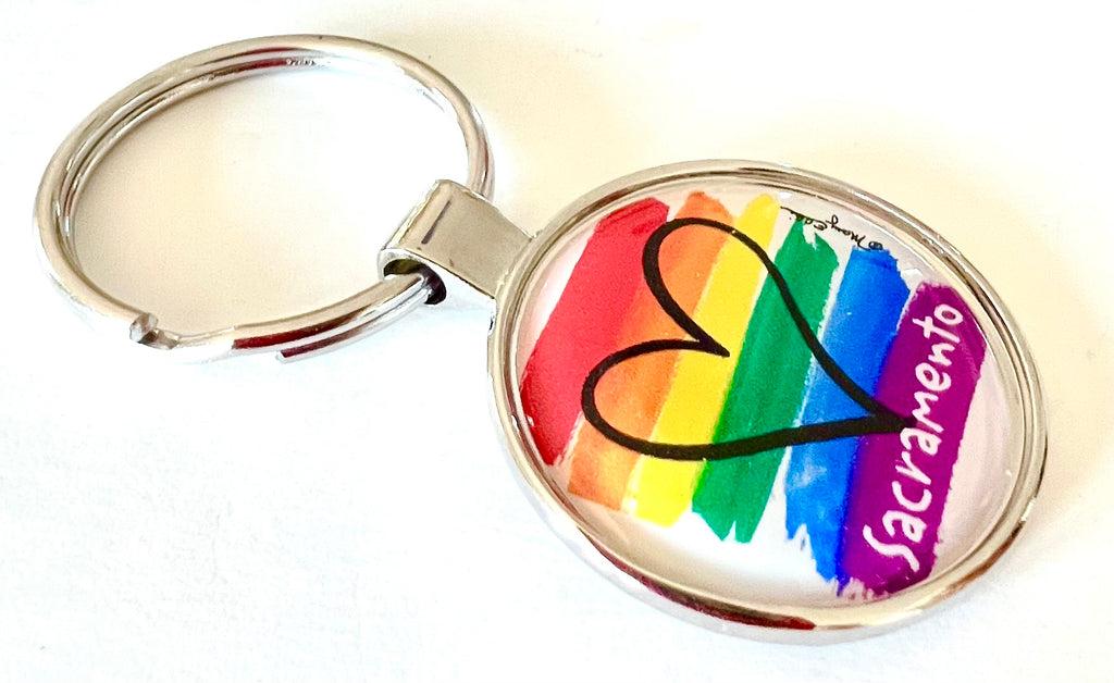 Sacramento Rainbow Pride Heart Keychain