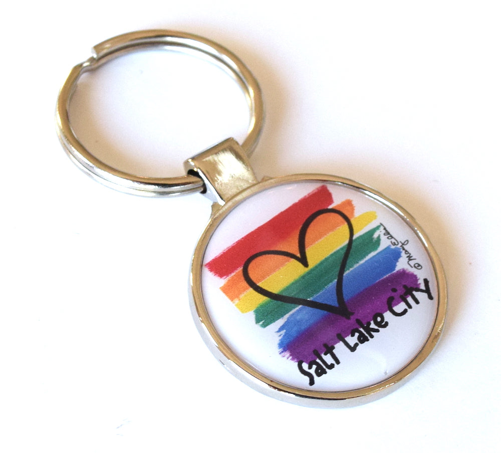 Salt Lake City Utah Keychain Rainbow Pride Flag