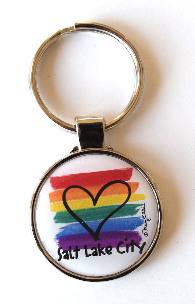 Salt Lake City Utah Keychain Rainbow Pride Flag