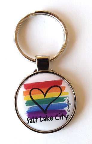 Salt Lake City Utah Keychain Rainbow Pride Flag