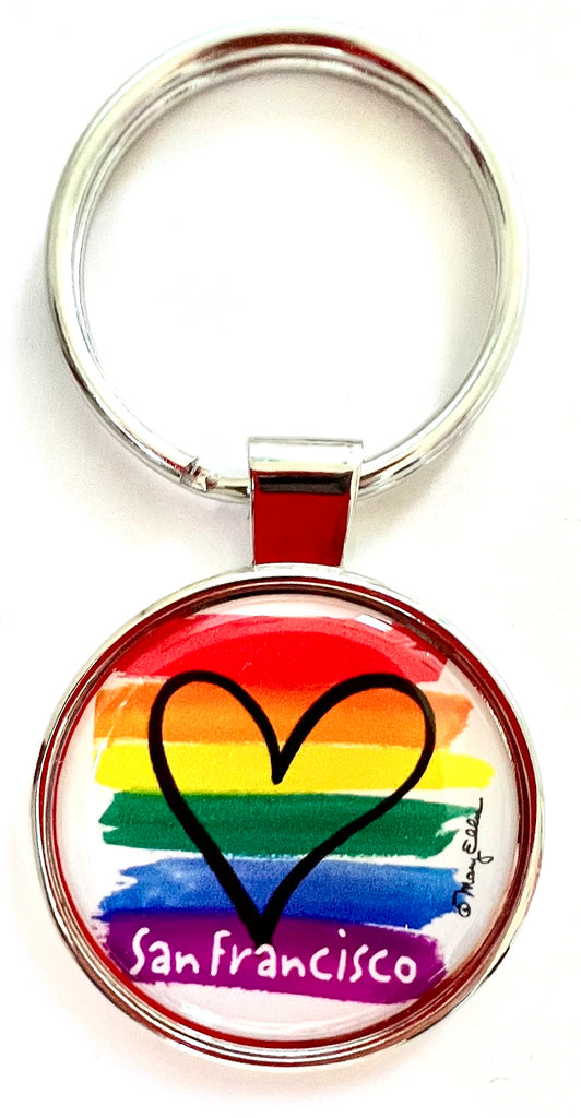 Small Cross Rainbow Neon Keychain Pendant Heart Shaped Key Ring Clip Gift