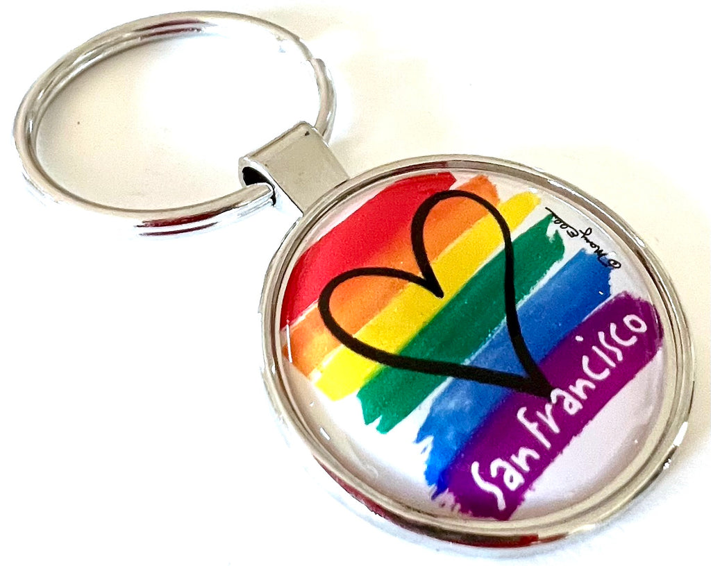 Small Cross Rainbow Neon Keychain Pendant Heart Shaped Key Ring Clip Gift