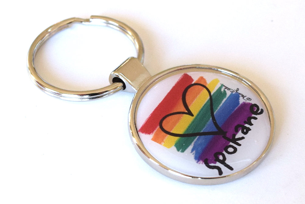 Spokane Washington Keychain Rainbow Pride Flag