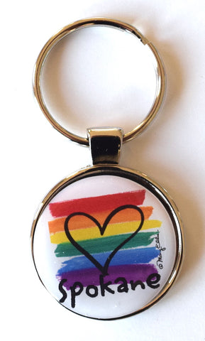 Spokane Washington Keychain Rainbow Pride Flag