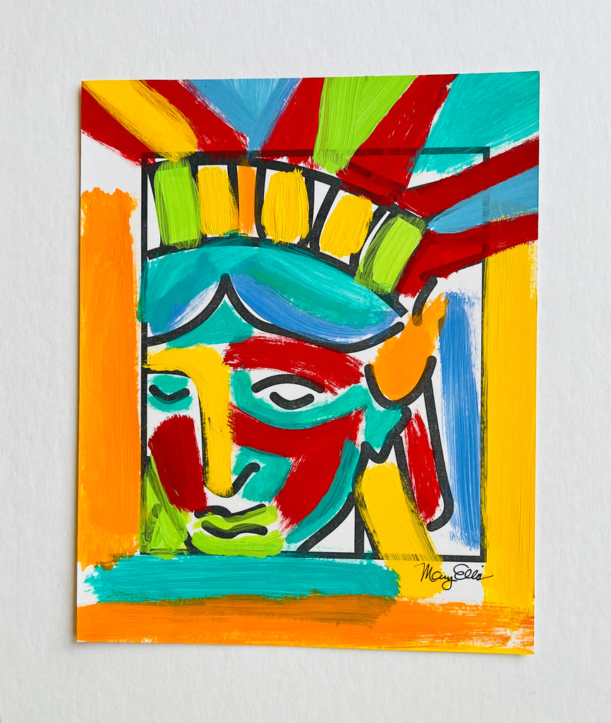 Hand Painted 8 x 10 Statue Of Liberty Abstract Painting 1 by Mary Ellis