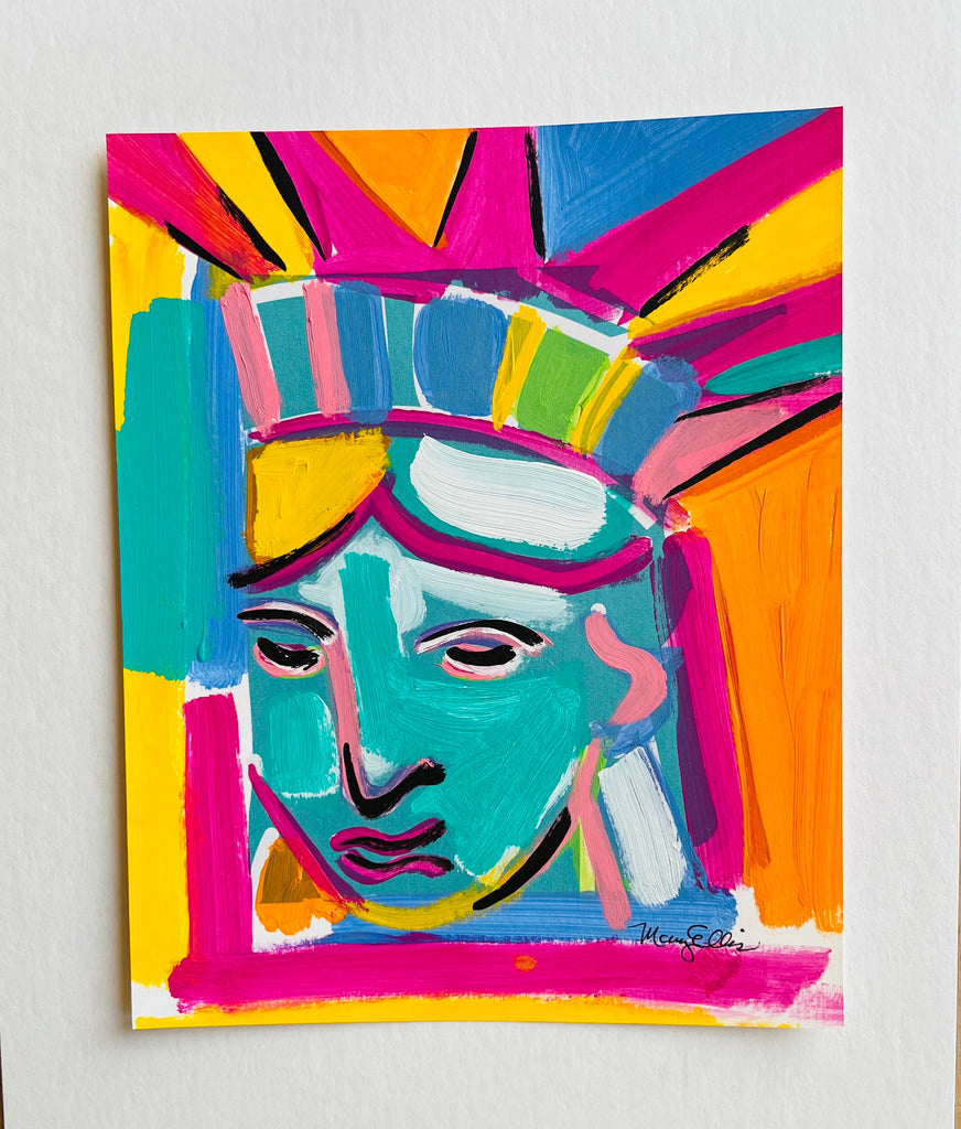 Hand Painted 8 x 10 Statue Of Liberty Abstract Painting 2 by Mary Ellis