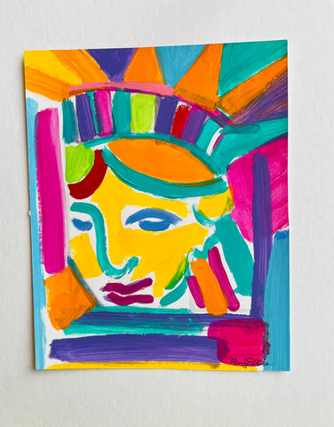 Hand Painted 8 x 10 Statue Of Liberty Abstract Painting 3 by Mary Ellis