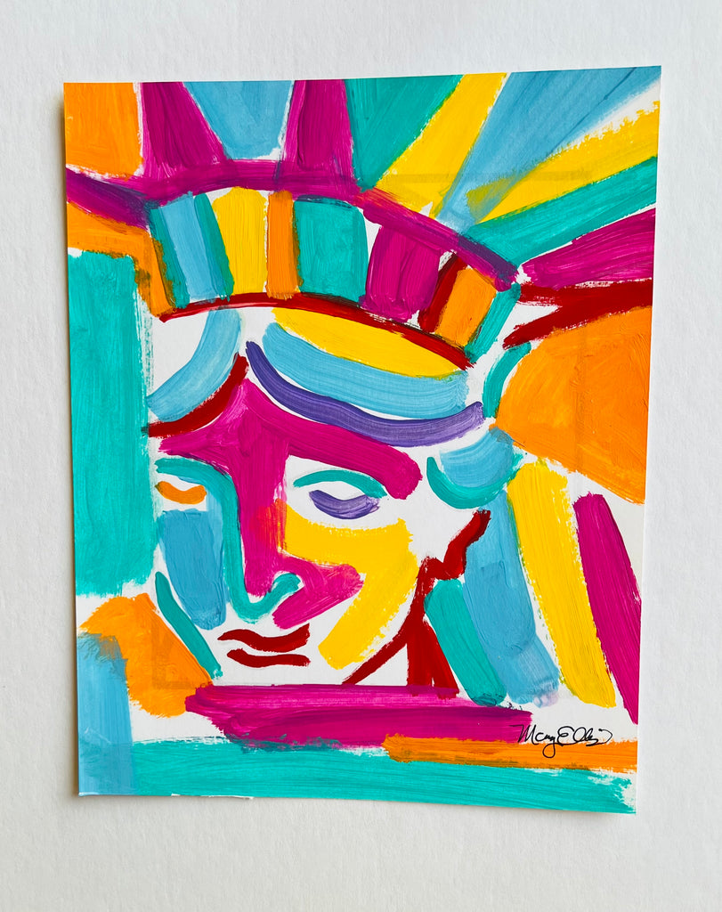 Hand Painted 8 x 10 Statue Of Liberty Abstract Painting 4 by Mary Ellis